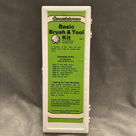 Ceramichrome Basic Brush & Tool Kit Vintage 6 Brushes 1 Cleanup Tool - Picture 6 of 11